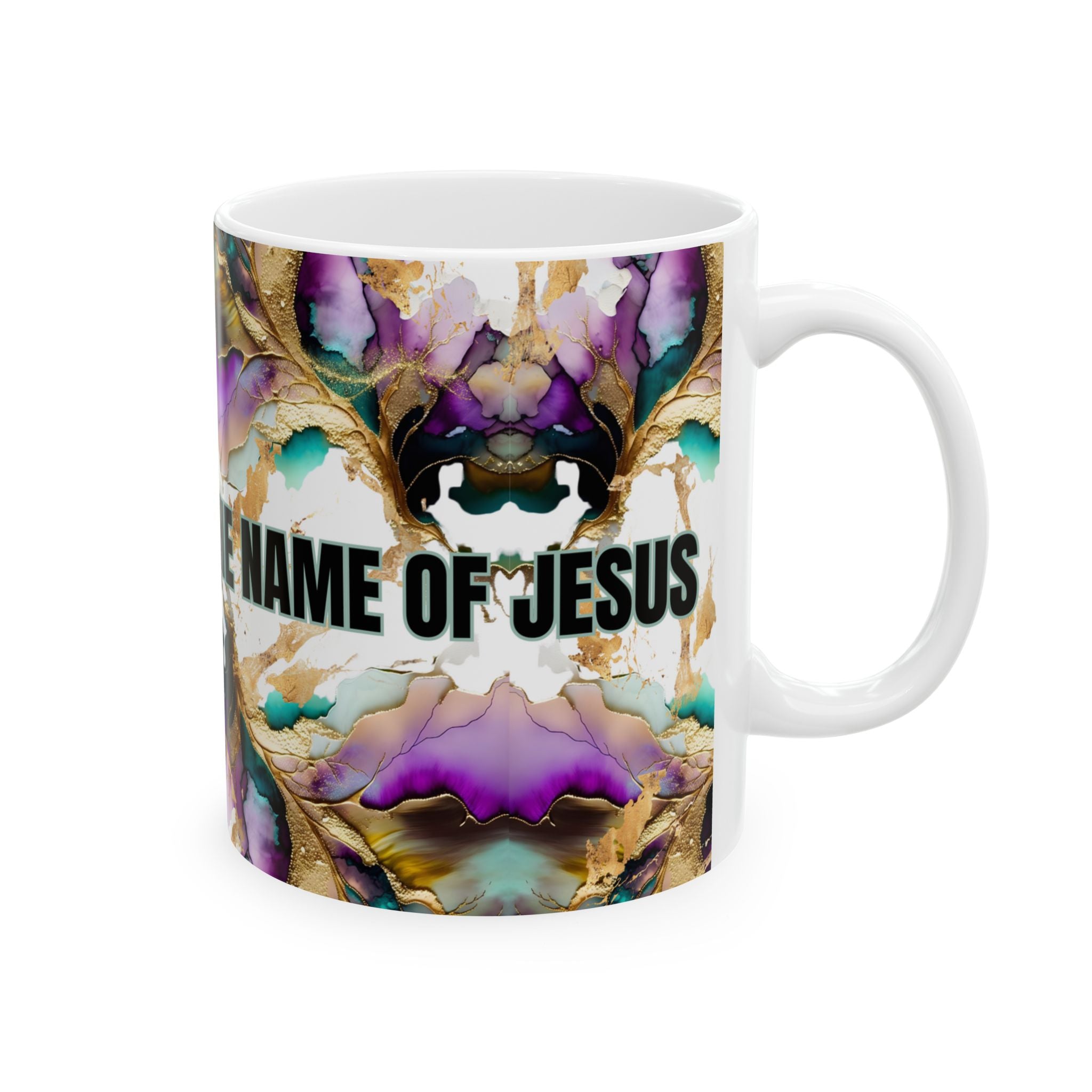 Power In The Name Of Jesus Mug — Floral Spiritual Coffee Cup (11oz/15oz)