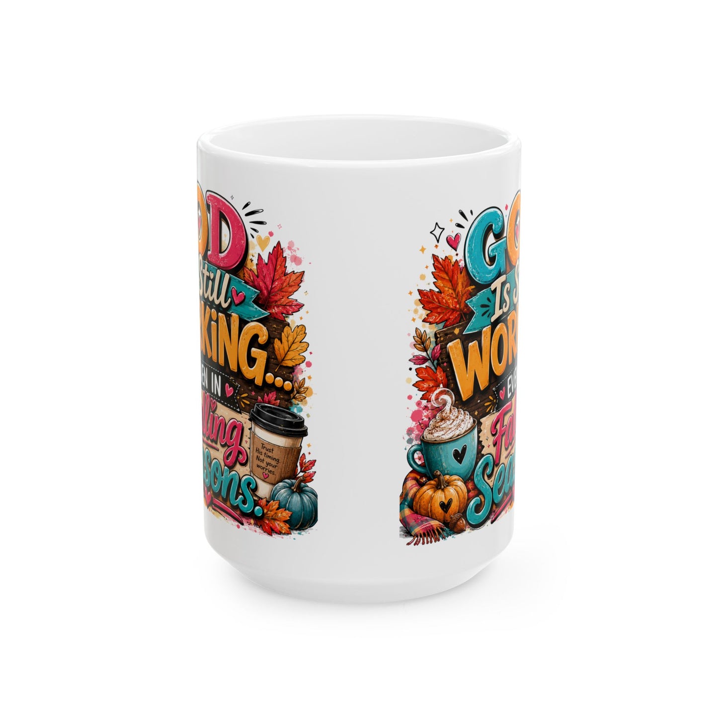 Cozy Fall Coffee Scene Mug | Autumn Leaves, Pumpkin Spice, Hot Drink Art