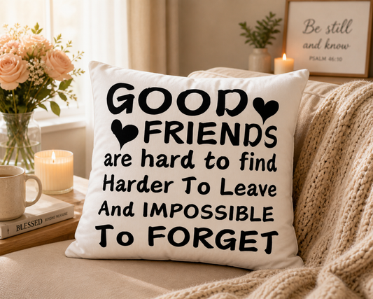 Good Friends Heart Quote Pillow | Friendship Throw Pillow, Black Script