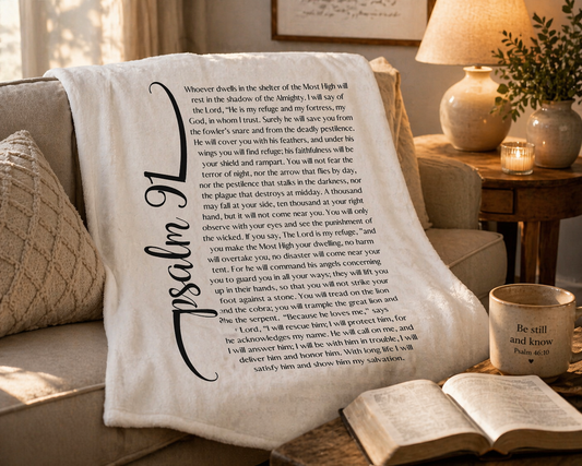 Psalm 91 Christian Velveteen Minky Blanket (Two-sided print)