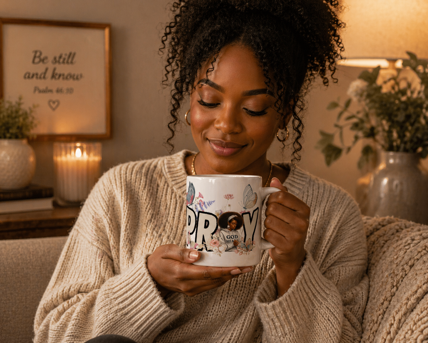 Prayerful Butterfly Ceramic Mug — 'Pray' Inspirational Floral Coffee Cup (11oz & 15oz)