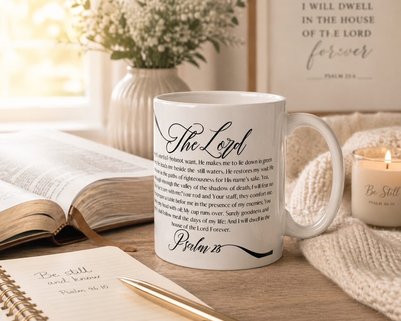 Psalm 23 Ceramic Mug — Bible Verse Scripture Coffee Cup (11oz & 15oz)