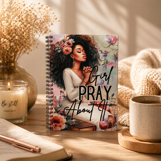 Notebook — "Girl Pray About It" Floral Inspirational Spiral Journal