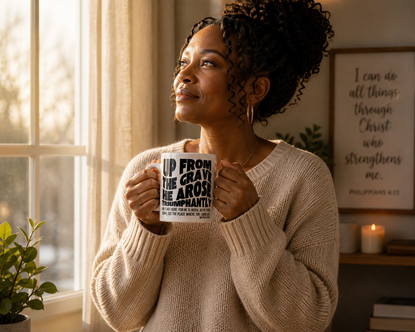 Inspirational Scripture Mug – "He Is Risen" Matthew 28:6 Ceramic Coffee Cup (11oz/15oz)