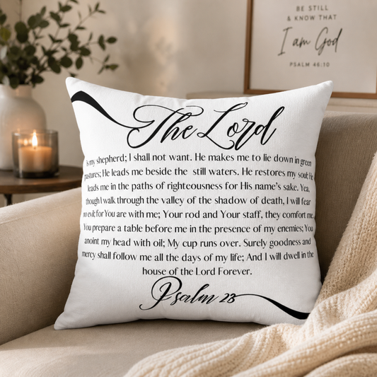 Psalm 23 Decorative Pillow — "The Lord" Scripture Square Throw Pillow