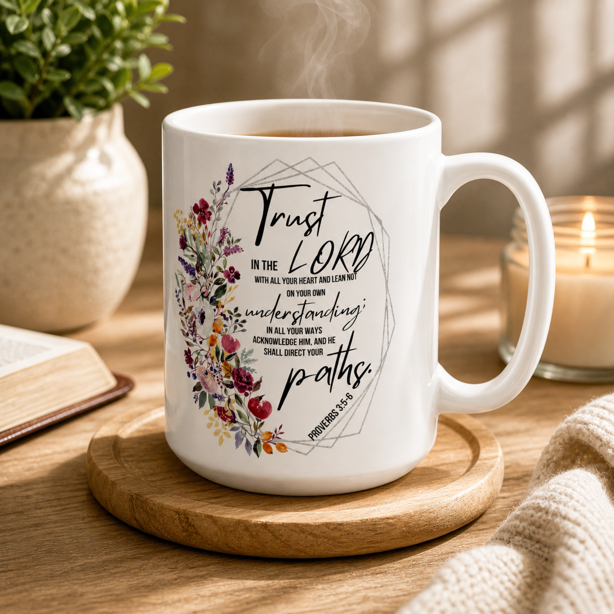 Floral Scripture Mug — "Trust the Lord" Ceramic Coffee Cup (11oz/15oz)