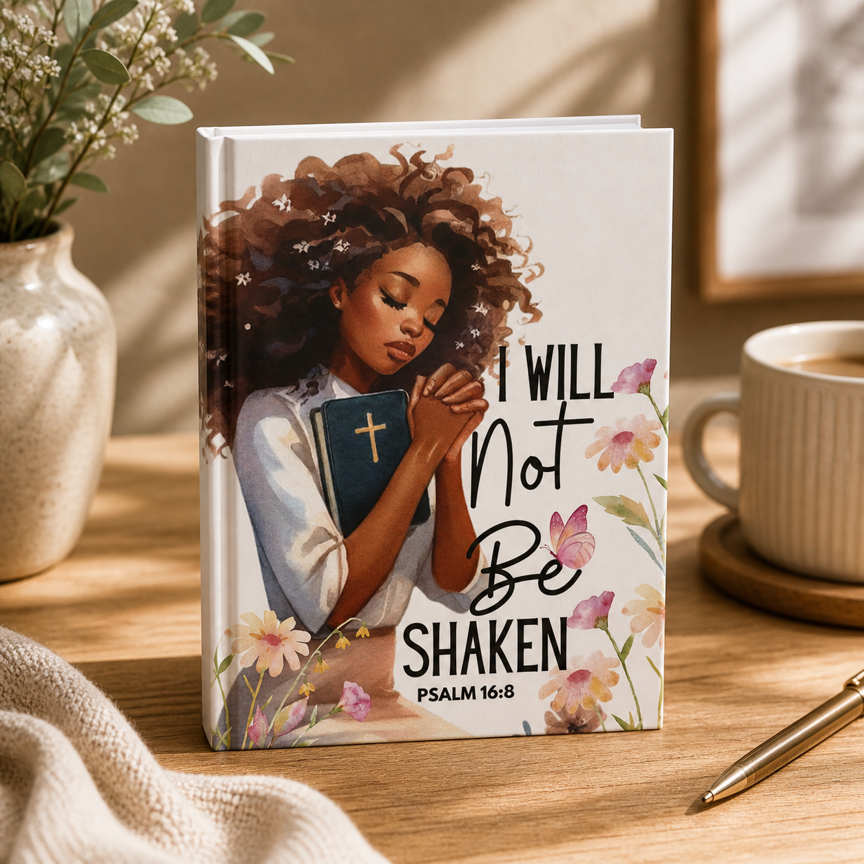Hardcover Journal — "I Will Not Be Shaken" Christian Prayer Journal (Psalm 16:8)