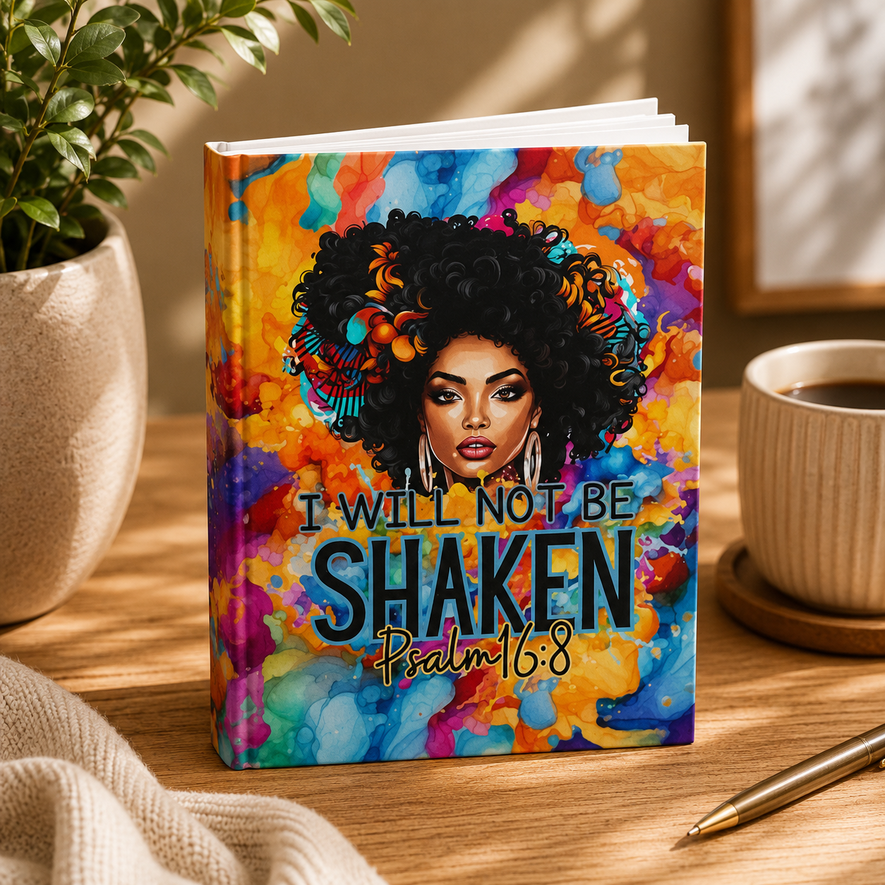 I Will Not Be Shaken Hardcover Journal — Psalm 16:8 Inspirational Christian Notebook