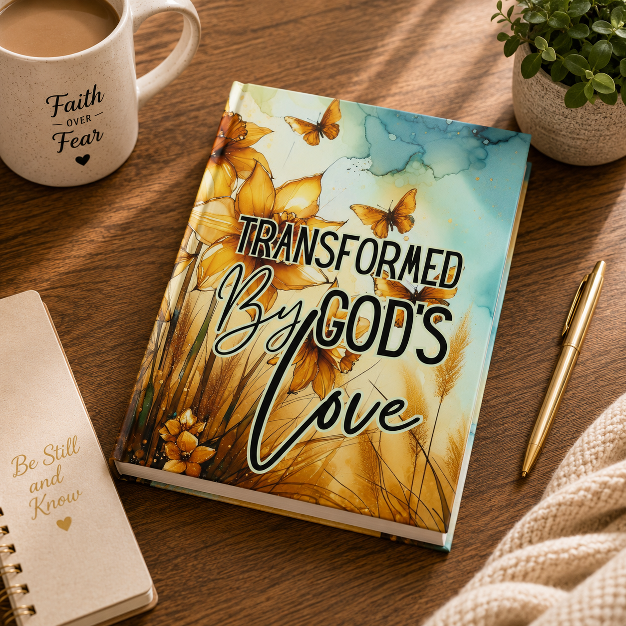 Hardcover Journal — "Transformed by God's Love" Floral Faith Notebook