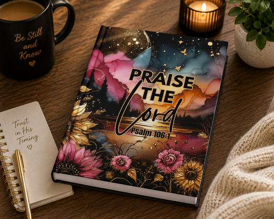 Praise the Lord Hardcover Journal — Psalm 106:1 Floral Faith Notebook