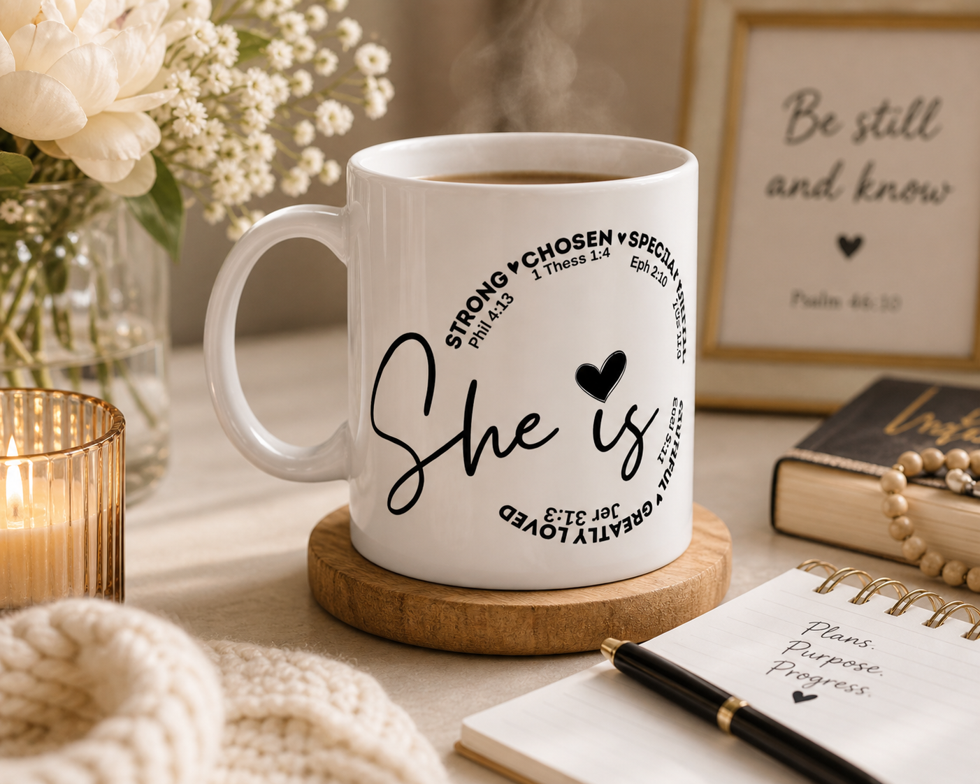 She Is — Inspirational Scripture Heart Ceramic Mug (11oz, 15oz)