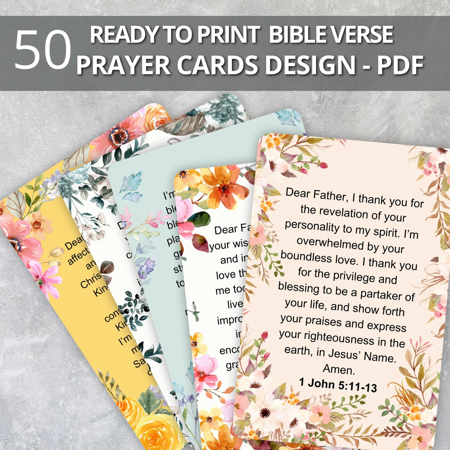 50 Printable Bible Verse Daily Prayer Cards Bundle