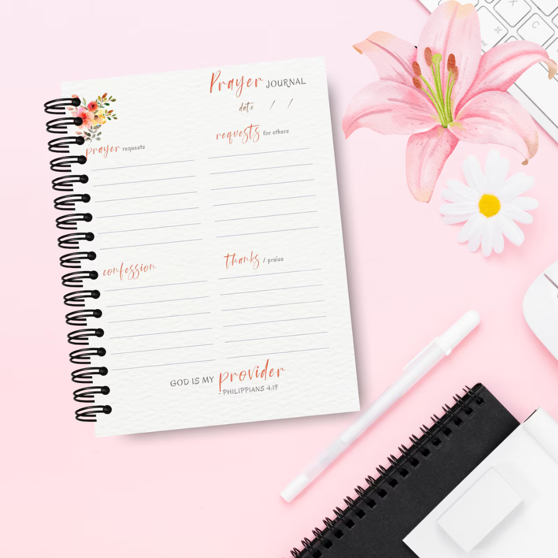 Daily Prayer Journal, Bible Study Gratitude Planner Devotional Faith-Based