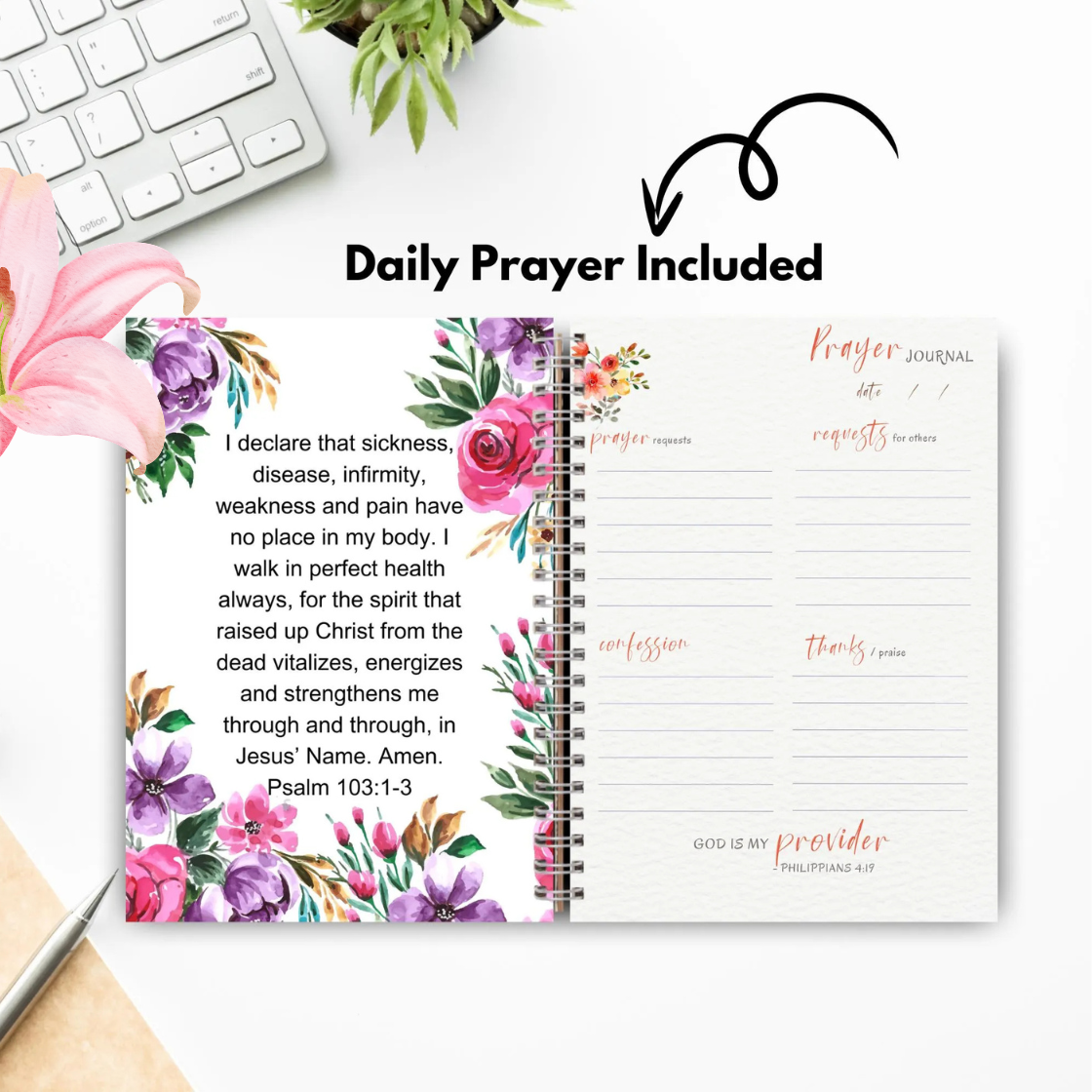 Daily Prayer Journal, Bible Study Gratitude Planner Devotional Faith-Based