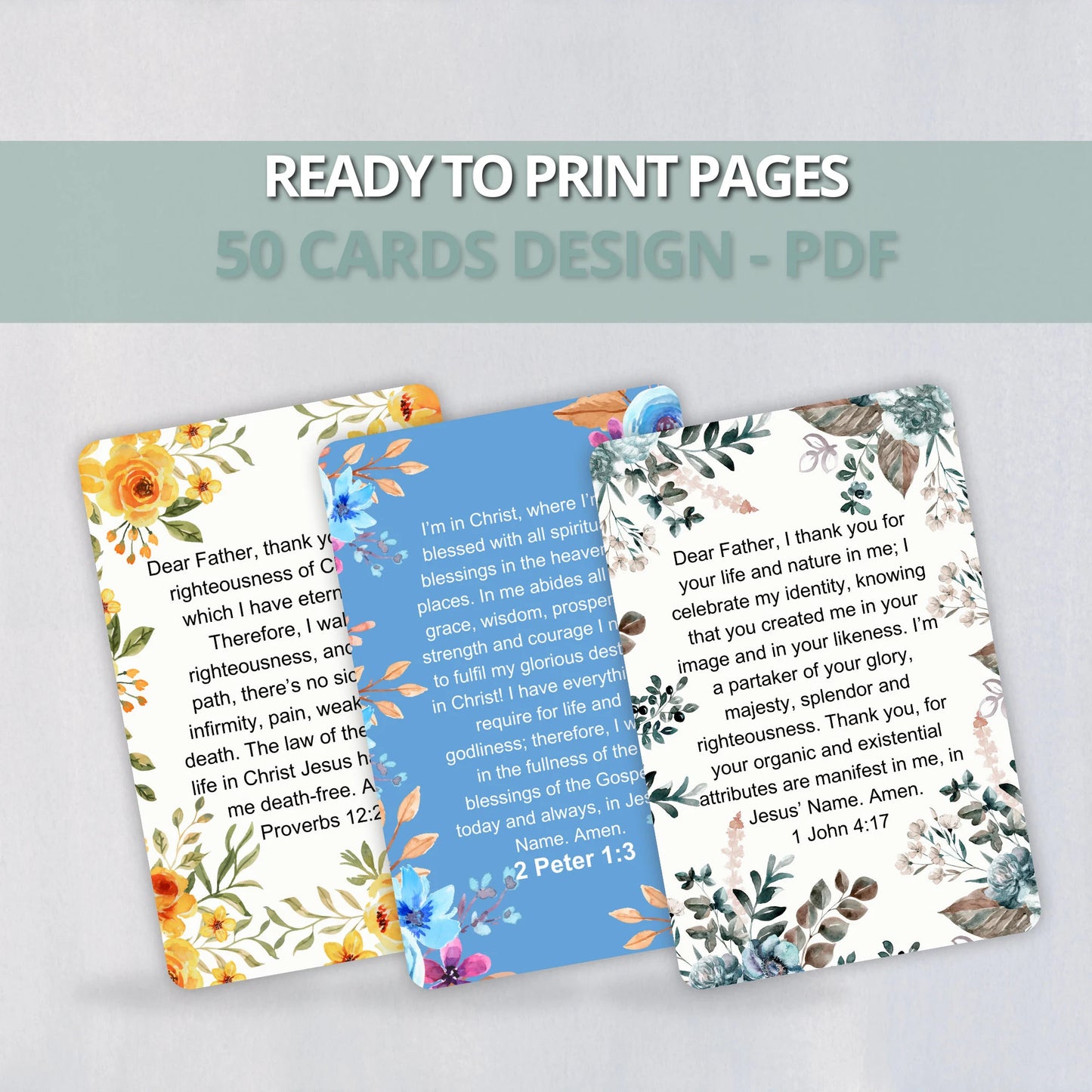 50 Printable Bible Verse Daily Prayer Cards Bundle